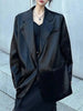 Women Silver Big Size Glossy Sensation Blazer Lapel Long Sleeve Loose Jacket Tide Autumn 31A0901
