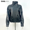 Autumn Winter Black Women Faux Leather Jacket Coat Casual Loose Pockets Biker Outerwear Female