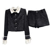 Autumn Style Contrast Color Collar Tie Sleeve Short Jacket For Women Shorts Tweed Shorts Female 11A06638