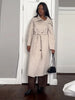 Retro Solid Stand Collar Long Tweed Coat Women Large Lapel Single Breasted Coats With Belt Lady Chic Street Outwear