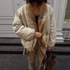 Vintage Faux Fur Patchwork Women Thicken Coat Long Sleeve Belt V-neck Female Outwear Winter Lady Streetwear