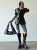 Crocodile Embossed Faux Leather Blazer Lapel Collar Long Sleeve Slim Waist Single Breasted Women Jacket Autumn Chic Coat