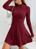 Wine red semi-turtleneck knitted dress for women, long sleeves, slim fit, waist-cinching, flared skirt, autumn and winter slimmi