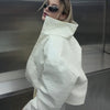 Croc Embossed Cropped Faux Leather Jacket High Stand Collar Long Sleeve Oversized Women Jackets Autumn Chic Coats