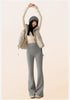 Winter High Waist Flared Pants Women Tummy Control Velvet Bell Bottom Trousers Thick Warm Wide Leg Pants Casual Streetwear Fashi