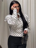 Polka Dot Print Shorts 2 Piece Sets For Women Long Sleeve Patchwork Contrast Jacket Coat And Casual Commute Shorts Suits