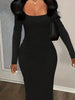 Women's Elegant Low-Cut Round Neck Long Dress