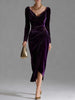 European and American Women's Casual Gold Velvet Sexy Long-Sleeve Slim Pleated Long Split Bodycon Dress