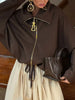 Chic Splicing Personalized Zippers Jacket For Women Lapel Collar Long Sleeve Loose Coat Female Autumn