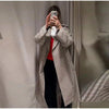 Women Casual Plaid Windbreaker Turn-down Collar Long Sleeve Belt Waist Jacket Spring High Street Lady Commute Coat