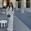 Casual Polka Dot Dress Women's Slim O-neck Full Sleeve High-Waisted Floor-Length Dresses Spring Autumn Robes
