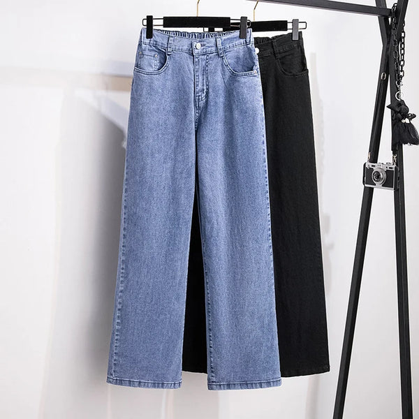 Women Jeans Stretch Casual Trousers Washed Denim Straight Pants Female Fleece Loose Vintage Jeans XL-7XL Oversize Autumn Winter