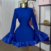 Women O-neck Long Flare Sleeve Ruffles Mini Dress Spring Sweet Sexy Birthday Evening Night Party Vestidos Dresses