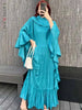 Ruffle Sleeves Pleated Dress For Women Lapel Solid Color Maxi Style Loose Elegant Clothing Spring 2DA2766