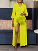 Elegant Long Sleeve Button Front Maxi Shirt Dress with Side Split for Women Casual Chic