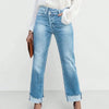 High Waist Stretch Denim Jeans for Women Solid Color Slim Straight Pants Pantalones de mujer