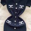 Yuoouoo Chic Sexy Package Hips Large Stretch Knitted Dress Elegant V-neck Buttons Office Lady Bodycon Dresses