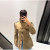 Pocket Stand Collar Long Sleeves Jacket Woman Single Breasted Solid Color Waist Cinching Jackets Versatile Women's Jackets
