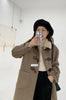 Lamb Wool Collar Duffle Coat Women Long Wool-Like Overcoat Elegant Loose Fit Warm Winter Outerwear Clothing