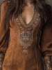 Women's Embroidery Print Wrap Hip Dress Casual Long Sleeve Mini Party Dress Elegant V-neck Hight Waist Skinny Dress