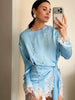 Satin Lace Patchwork Dress Women Long Sleeve O-neck Casual Spring Female Dresses Casual Solid Beach Robe not contain pearls