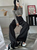 Fall Winter Elegant Gray Suits Pants for Women Office Lady High Waist Wide Leg Trousers with Pockets Black Pants
