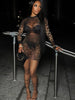 See Through Dress Women Sexy Coquette Leopard Print Full Sleeve O-Neck Stretch Mini Bodycon Midnight Party Clubwear
