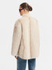IG Women Cream White Reversible Stand Collar Single Button Mid-Length Coat, Patch Pockets, Winter Warm Elegant Casual Commute