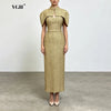 Elegant Two Piece Set For Women Multi Color Tweed Cape Collar Heart Neck Ruched Waist Bodycon Maxi Skirt For Banquet Party