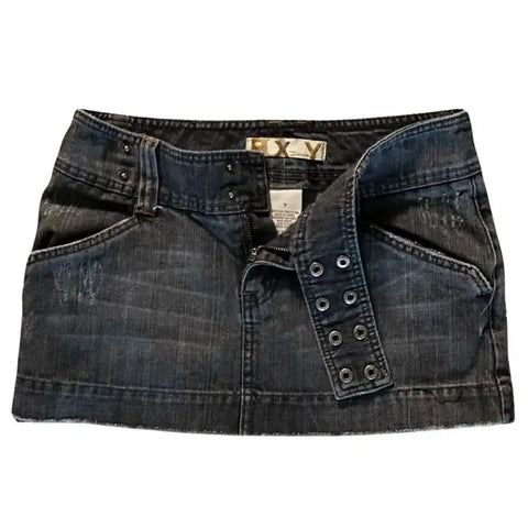 Y2K Adjustable Waist Mini Skirt Harajuku Girl Solid Color Retro Gray Denim Skirt Women Gothic Slim Hip Low Waist Short Skirt