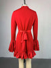 Women O-neck Long Flare Sleeve Ruffles Mini Dress Spring Sweet Sexy Birthday Evening Night Party Vestidos Dresses