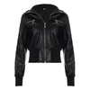 Women Faux Leather Jackets Solid Short Coat Zipper Pocket Turn Down Collar Long Sleeve Waist Cinched Slim Streetwear Autumn