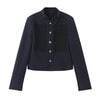 Retro Denim Military Jacket Women Solid Vintage Stand Collar Single Breasted Slim Short Jackets Lady Daily Street Outerwear