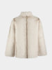 IG Women Cream White Reversible Stand Collar Single Button Mid-Length Coat, Patch Pockets, Winter Warm Elegant Casual Commute