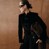 Elegant Women's Velvet Blazerjacket Frog Button Long Sleeve Slim Black Short Coat Spring Female Street Outerwear