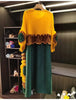 Pleated Tie Flower Long Sleeve Women's Dress Chic Loose Colorblock Patchwork Design Beading Famale Clothing 2DB6651