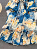 Spring Autumn Women's Long Sleeved Dress Temperament Loose Large Size Lace Up Printed Long Dress Female C329