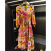 Niche Design Printed Lantern Sleeve Women's Dress Elegant Round Collar Elastic Famale Clothing 2DB6610