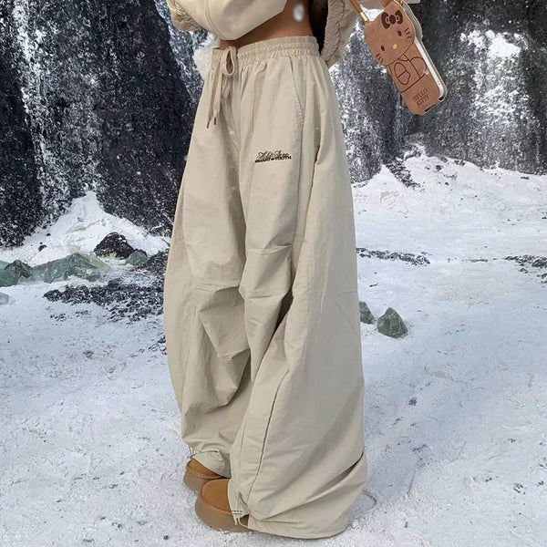 American Vintage Y2K Wide Leg Trousers Women Winter Thicken Plus Velvet Warm Pants Female High Waist Baggy Sweatpants