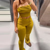 Olive Green Slim Pant Sets Women's Two Pieces Set Crop Off Shoulder Ruffled Tube Top Outfits Mid Waist Flares Trousers Sets