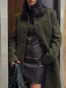 Solid Faux Woolen Maxi Coats Women Waist-cinching Single-breasted Shoulder Pad Lapel Overcoats Ladies Winter Streetwear