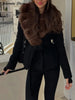 Elegant Faux Fur Thicken Jackets Women's Long Sleeves Pockets Patchwork Belts Hoodie Coat Winter Chic Warm Outerwear