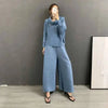 Pleated Suit Set For Women Spring Lapel Top + Fold Wide Leg Pants Two-piece Set Loose Casual Sets Female 2C2174
