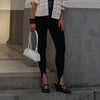 Women Casual Y2K Elastic High Waist Slim Fit Long Trousers Ribbed Knitwear Tight Step on Foot Leggings Sporty Pants