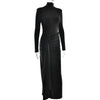 Turtleneck Thigh High Split Sexy Maxi Dress For Women Long Sleeve Draped Bandage Bodycon Club Long Dress