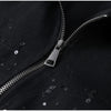 Black Sequined Jacket Lapel Neck Dull Sleeve Zipper Pocket Coat Spring Autumn Female High Street England Style Outewear