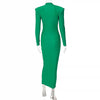Shoulder Padded Long Sleeve Bodycon Green Party Club Maxi Long Dress Spring Autumn Women Elegant Clothes