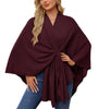 Elegant Shawl Wraps Soft Open Front Poncho Sweater Women Loose V-Neck Cape Casual Solid Color Soft Open Front Poncho Bat Shirt