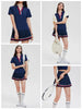 Women 2 Pieces Athletic Skirt Set Outfits V Neck Polo Shirts High Waisted Pleated Tennis Skirts Golf Pickball Dress