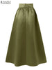Women Autumn Satin Skirt A-line Floor Length Solid Color High Waist Dress Elegant Vintage Casual Oversized Long Robe